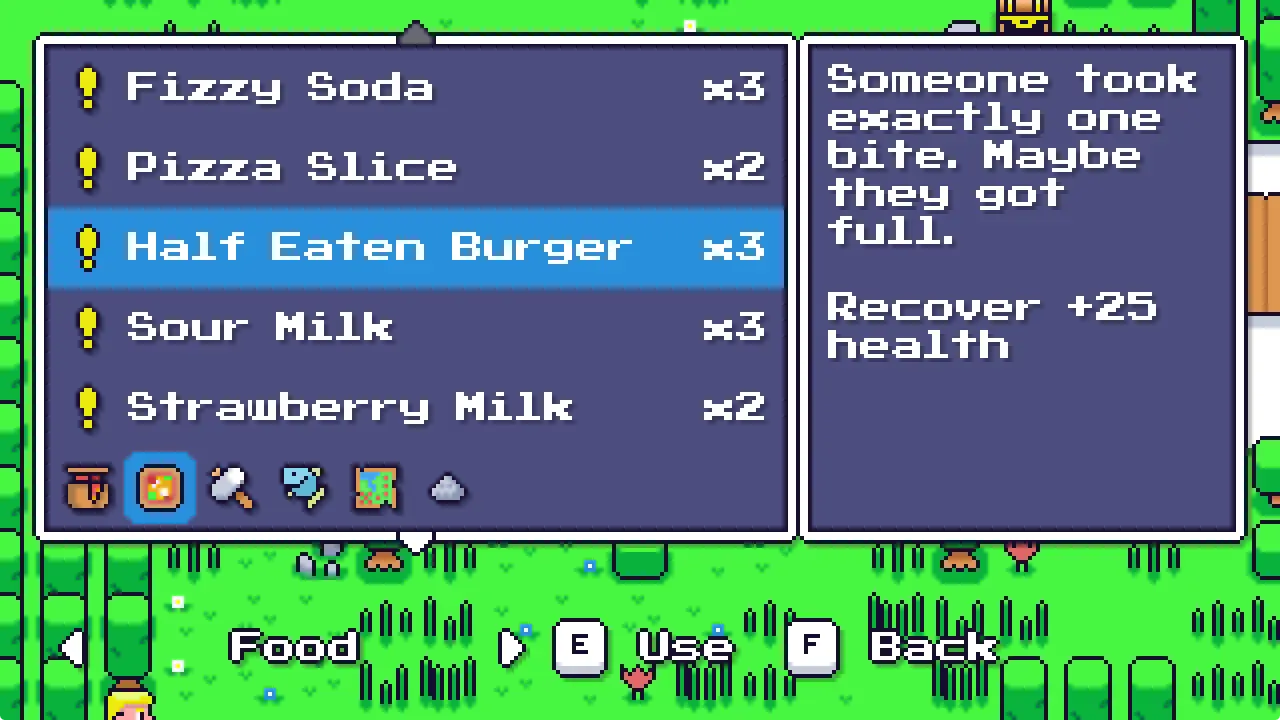 In-game VOID interface showing inventory items, item details, icons, selection highlighting, and input prompts.
